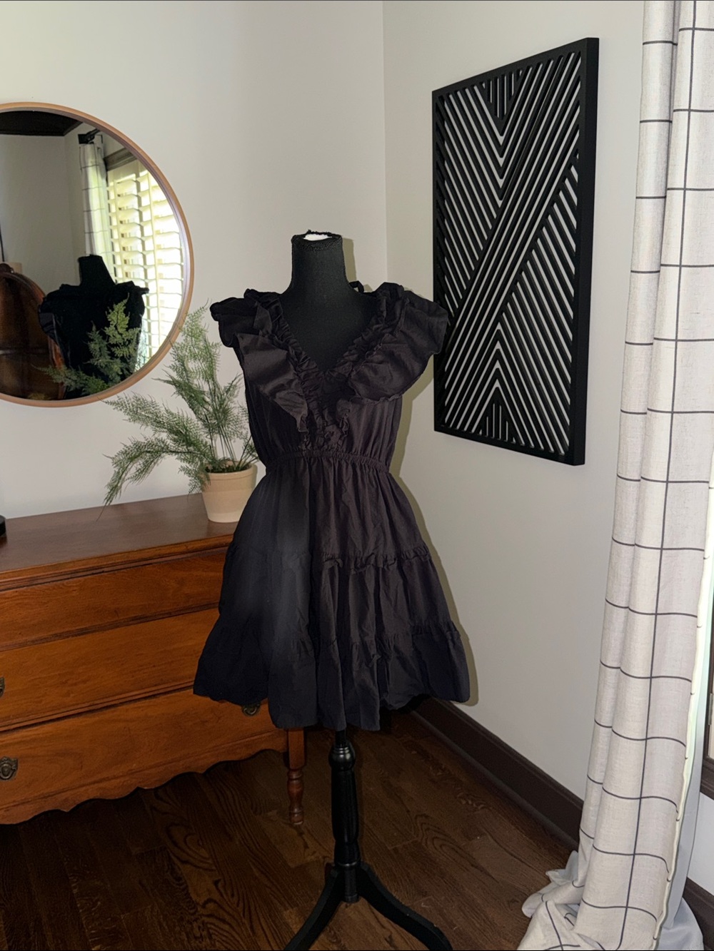 Altar'd State Black Ruffled V-Neck Tiered Mini Dress large